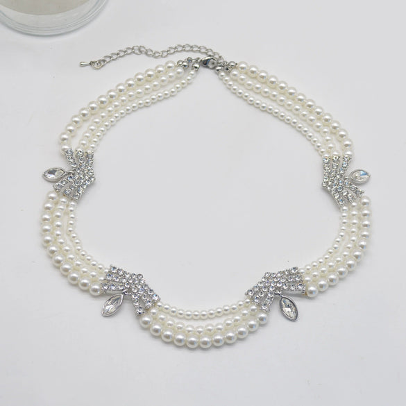 Wholesale Alloy Pearl Diamond Multi Layer Clavicle Necklace For Women With Geometric Style And Electroplating Treatment
