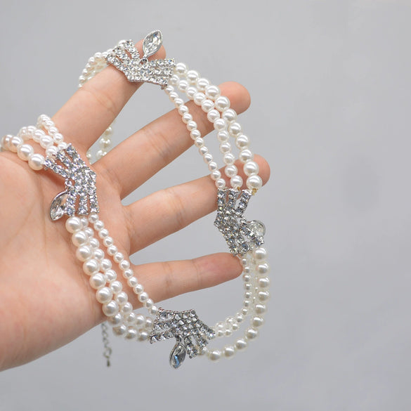 Wholesale Alloy Pearl Diamond Multi Layer Clavicle Necklace For Women With Geometric Style And Electroplating Treatment