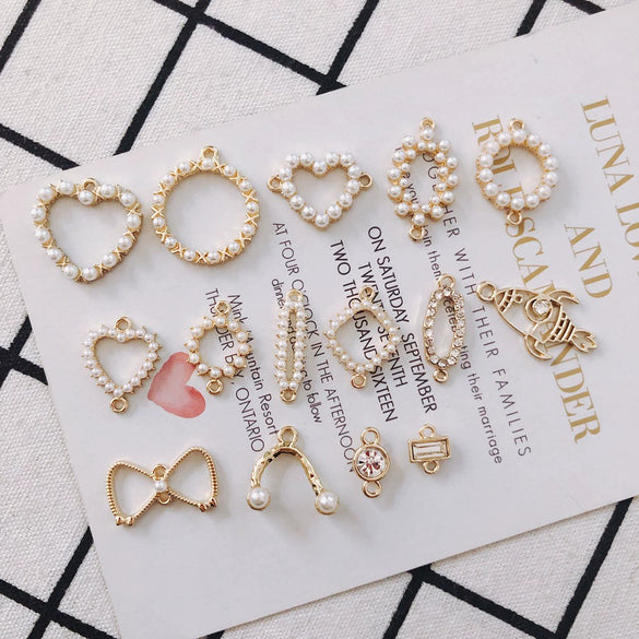 Wholesale Alloy Pearl Diamond Round Heart Double Hanging Earrings Jewelry Accessories