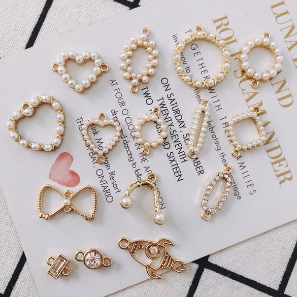 Wholesale Alloy Pearl Diamond Round Heart Double Hanging Earrings Jewelry Accessories