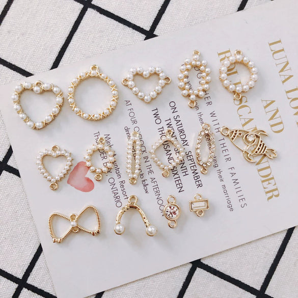 Wholesale Alloy Pearl Diamond Round Heart Double Hanging Earrings Jewelry Accessories
