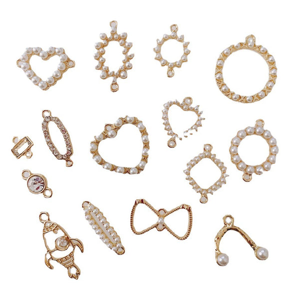 Wholesale Alloy Pearl Diamond Round Heart Double Hanging Earrings Jewelry Accessories