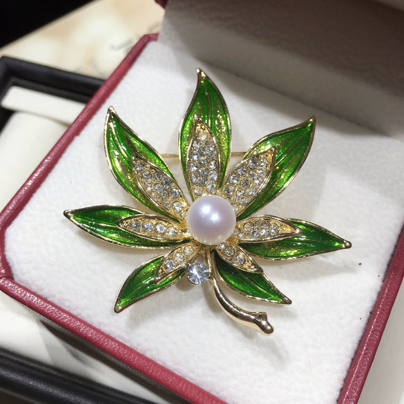 Wholesale Alloy Pearl Enamel Leaf Women's Brooch