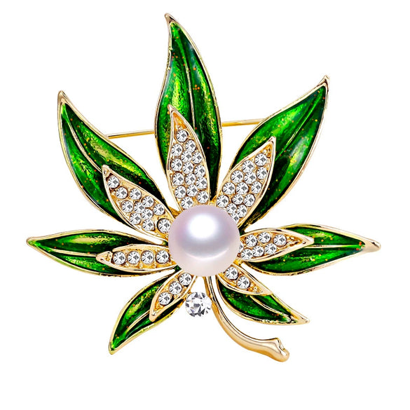Wholesale Alloy Pearl Enamel Leaf Women's Brooch