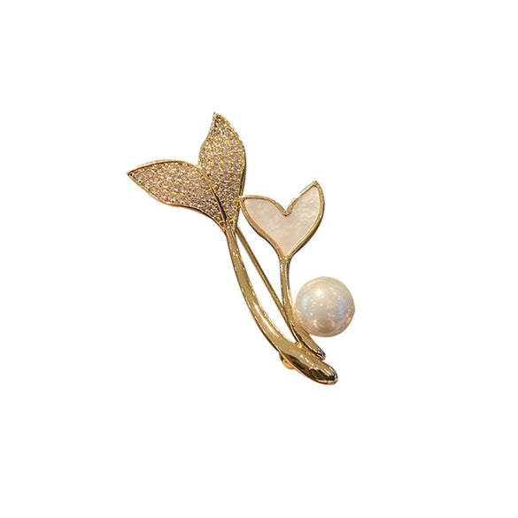 Wholesale Alloy Pearl Fishtail Flower Design Electroplating Women's Brooch