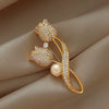 Wholesale Alloy Pearl Full Diamond Tulip Flower Electroplating Women's Brooch