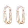 Wholesale Alloy Pearl Geometric Style Long Tassel Earrings For Women With Electroplating