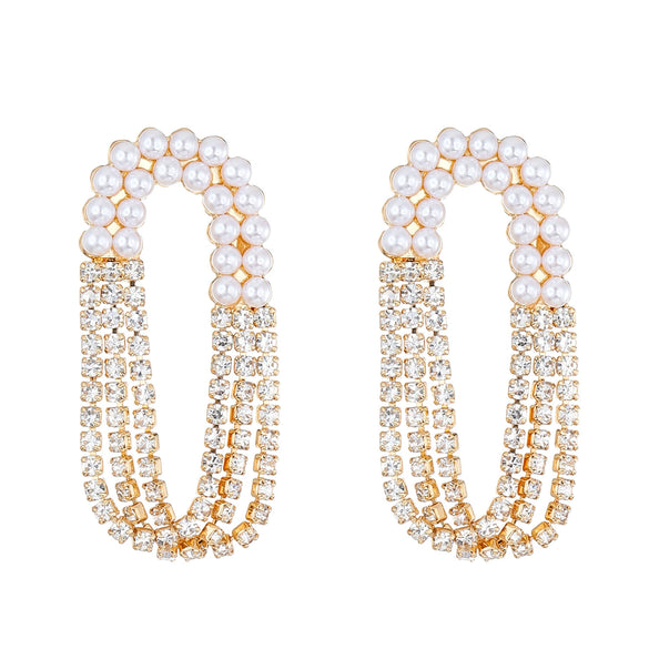 Wholesale Alloy Pearl Geometric Style Long Tassel Earrings For Women With Electroplating