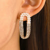 Wholesale Alloy Pearl Geometric Style Long Tassel Earrings For Women With Electroplating