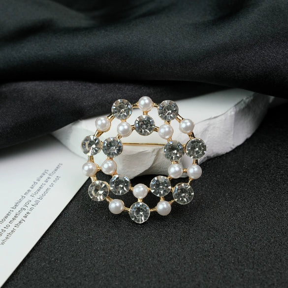 Wholesale Alloy Pearl Hollow Drill Geometric Constellation Electroplated Brooch For Women