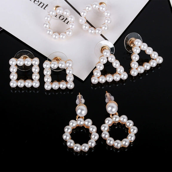 Wholesale Alloy Pearl Inlaid Geometric Earrings For Women