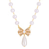 Wholesale Alloy Pearl Necklace With Diamondencrusted Bow Pendant Electroplated Women's Retro Fashion