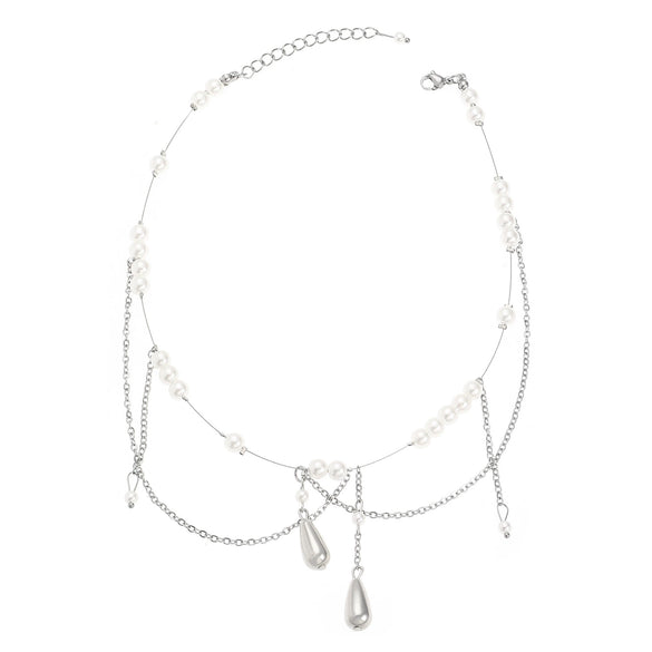 Wholesale Alloy Pearl Tassel Cross Geometric Clavicle Chain Necklace For Women With Electroplating