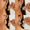 Wholesale Alloy Personality Double Layer Five Petal Flower Leaves Tassel Electroplated Women's Earrings