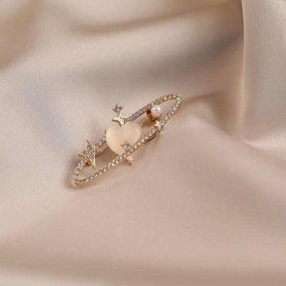 Wholesale Alloy Planetshaped Electroplated Brooch For Women Minimalist Light Luxury Style