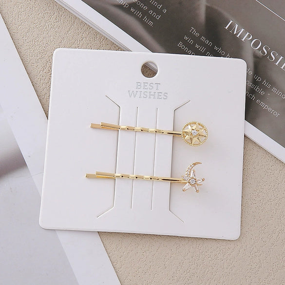 Wholesale Alloy Princess Style Planet Pearl Moon Snowflake Flower One Word Clip Hairpin With Electroplating