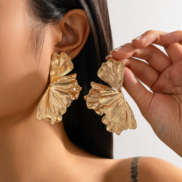 Wholesale Alloy Punk Style Ginkgo Leaf Women's Electroplated Earrings
