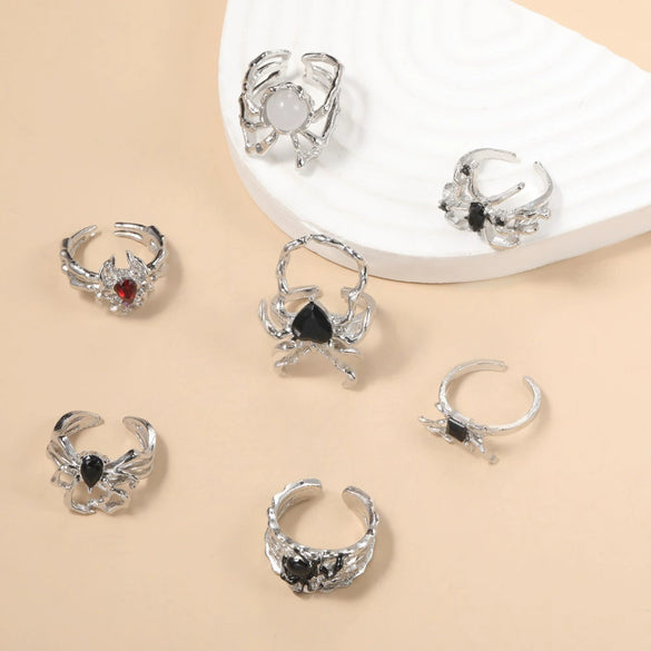 Wholesale Alloy Punk Style Irregular Spider Opening Ring Set For Women With Electroplating And Geometric Animal Zodiac Patterns