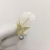 Wholesale Alloy Resin Feather Pearl Corsage Brooch With Wheat Ears Pattern For Women