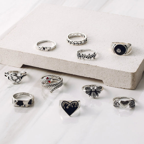 Wholesale Alloy Retro Animal Geometric Ring With Poker Card Pattern Electroplating For Women