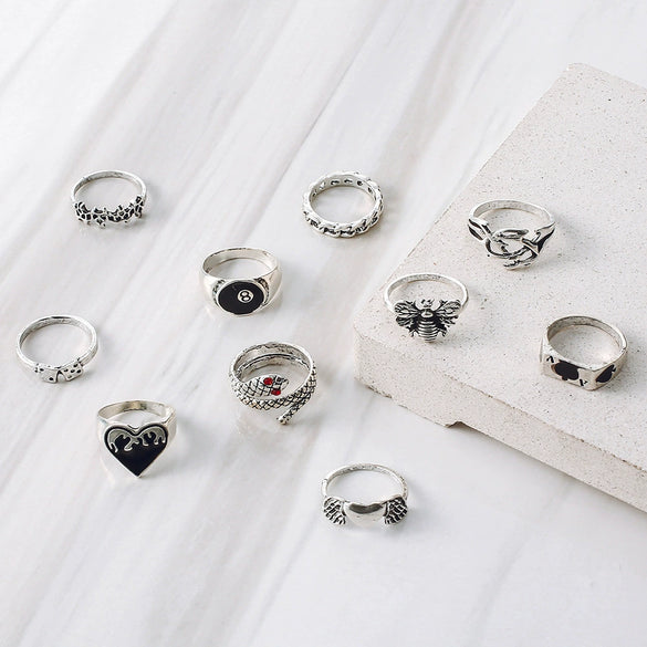 Wholesale Alloy Retro Animal Geometric Ring With Poker Card Pattern Electroplating For Women