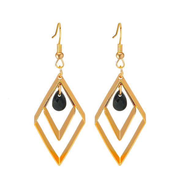 Wholesale Alloy Retro Diamond Geometric Black Water Drop Hollow Rhinestone Women's Earrings With Electroplating