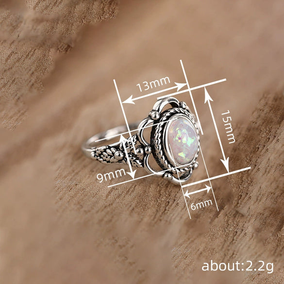 Wholesale Alloy Retro Flower Geometric Women's Imitation Opal Ring With Electroplating