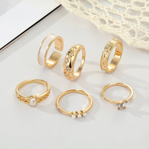 Wholesale Alloy Retro Geometric Animal Style Oil Dripping Butterfly Ring Set With Electroplating For Women