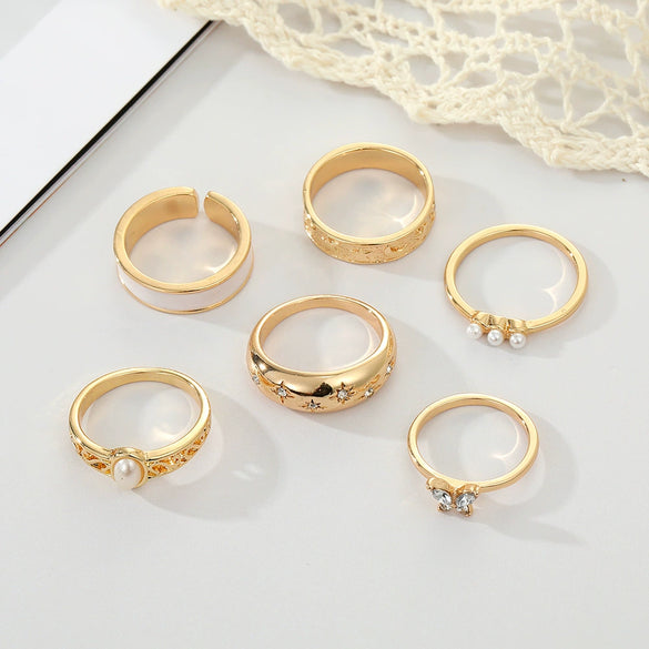 Wholesale Alloy Retro Geometric Animal Style Oil Dripping Butterfly Ring Set With Electroplating For Women