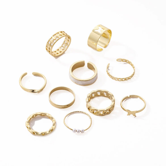 Wholesale Alloy Retro Geometric Animal Style Oil Dripping Butterfly Ring Set With Electroplating For Women
