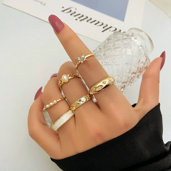 Wholesale Alloy Retro Geometric Animal Style Oil Dripping Butterfly Ring Set With Electroplating For Women