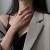 Wholesale Alloy Retro Geometric Asymmetrical Ushaped Pearl Ring For Women With Electroplating Treatment