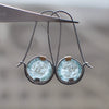 Wholesale Alloy Retro Geometric New Moonstone Double Color Light Blue Round Earrings With Electroplating