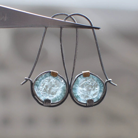 Wholesale Alloy Retro Geometric New Moonstone Double Color Light Blue Round Earrings With Electroplating