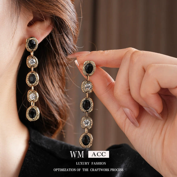Wholesale Alloy Retro Geometric Oval Tassel Earrings Necklace Bracelet Electroplated