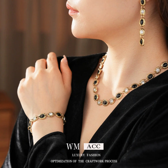 Wholesale Alloy Retro Geometric Oval Tassel Earrings Necklace Bracelet Electroplated