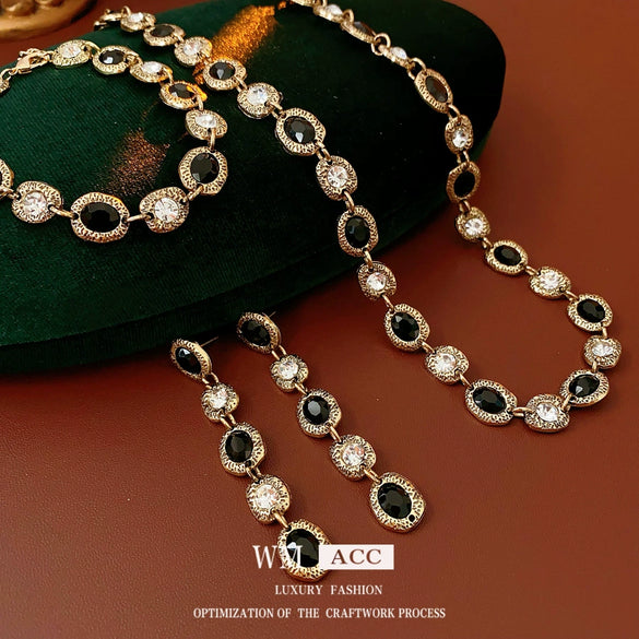 Wholesale Alloy Retro Geometric Oval Tassel Earrings Necklace Bracelet Electroplated