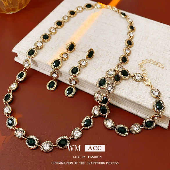 Wholesale Alloy Retro Geometric Oval Tassel Earrings Necklace Bracelet Electroplated