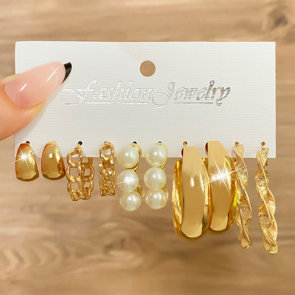 Wholesale Alloy Retro Geometric Square Women's Earrings Set With Pearls
