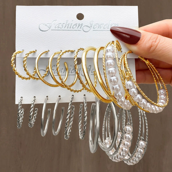 Wholesale Alloy Retro Geometric Square Women's Earrings Set With Pearls