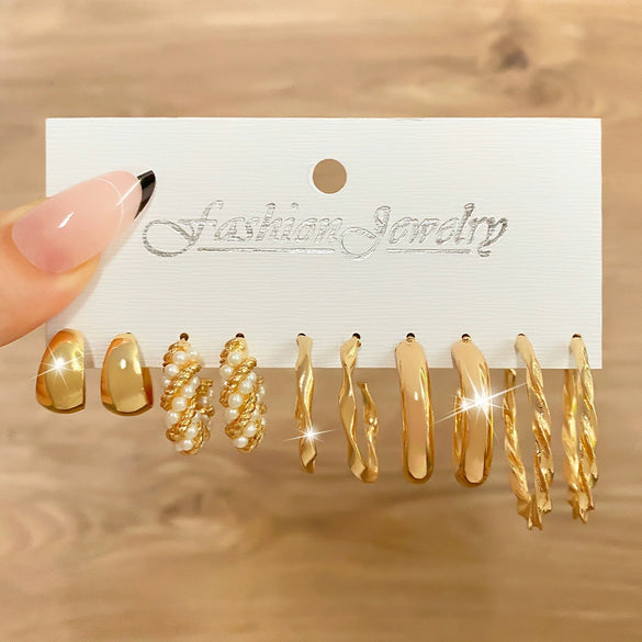 Wholesale Alloy Retro Geometric Square Women's Earrings Set With Pearls