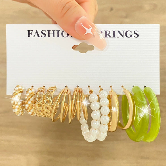Wholesale Alloy Retro Geometric Square Women's Earrings Set With Pearls