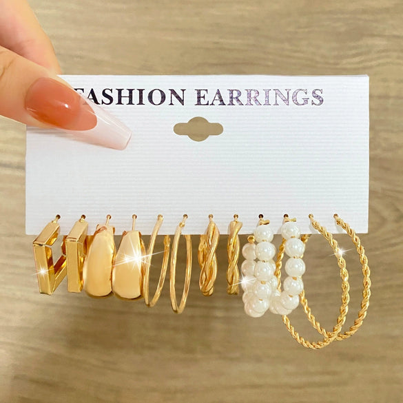 Wholesale Alloy Retro Geometric Square Women's Earrings Set With Pearls