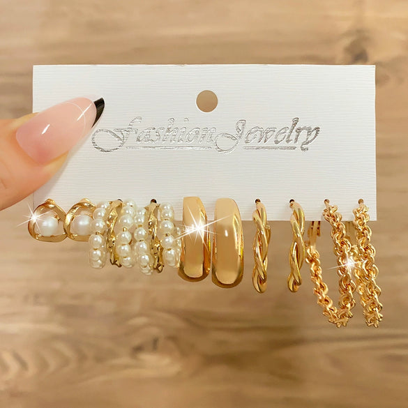 Wholesale Alloy Retro Geometric Square Women's Earrings Set With Pearls