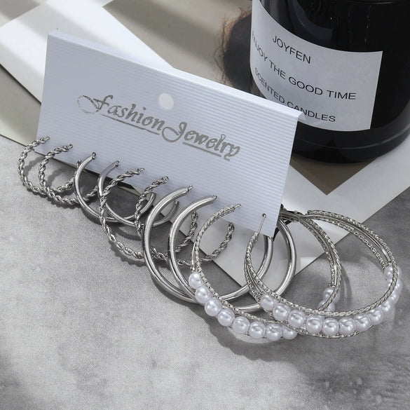 Wholesale Alloy Retro Geometric Square Women's Earrings Set With Pearls
