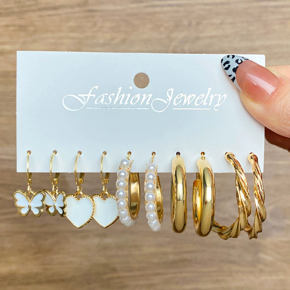 Wholesale Alloy Retro Geometric Square Women's Earrings Set With Pearls