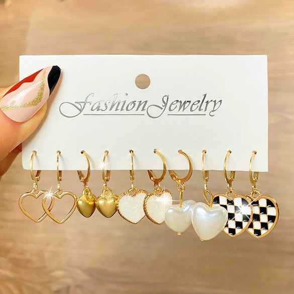 Wholesale Alloy Retro Geometric Square Women's Earrings Set With Pearls