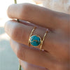Wholesale Alloy Retro Geometric Turquoise Epoxy Round Engagement Ring For Ladies