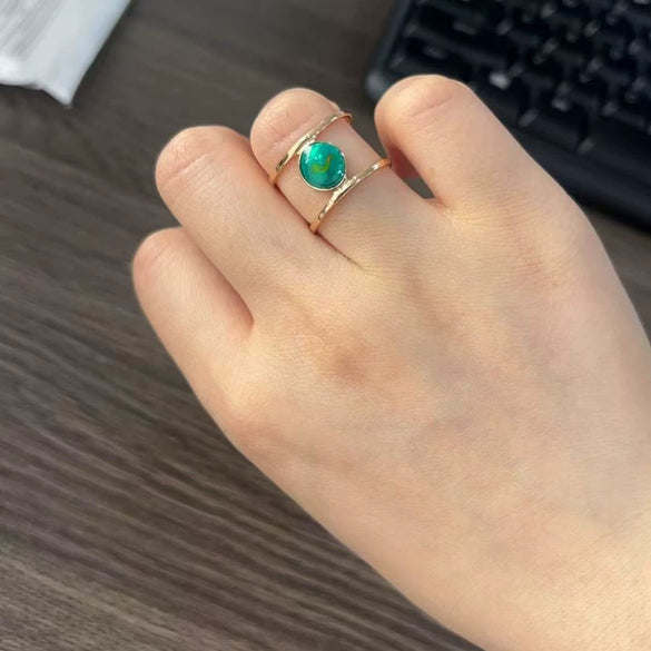 Wholesale Alloy Retro Geometric Turquoise Epoxy Round Engagement Ring For Ladies