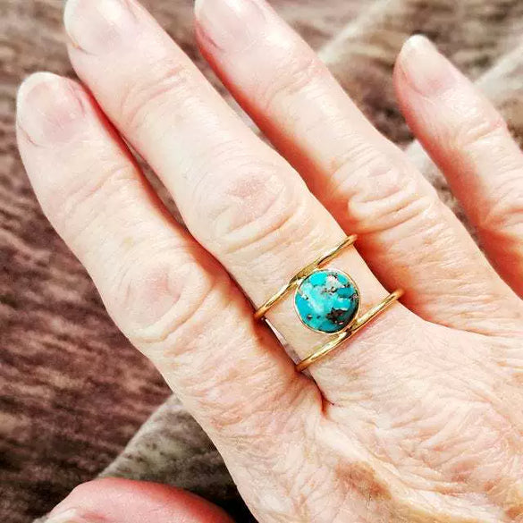 Wholesale Alloy Retro Geometric Turquoise Epoxy Round Engagement Ring For Ladies